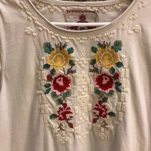 Johnny Was Boho Style Embroidered Cotton Top